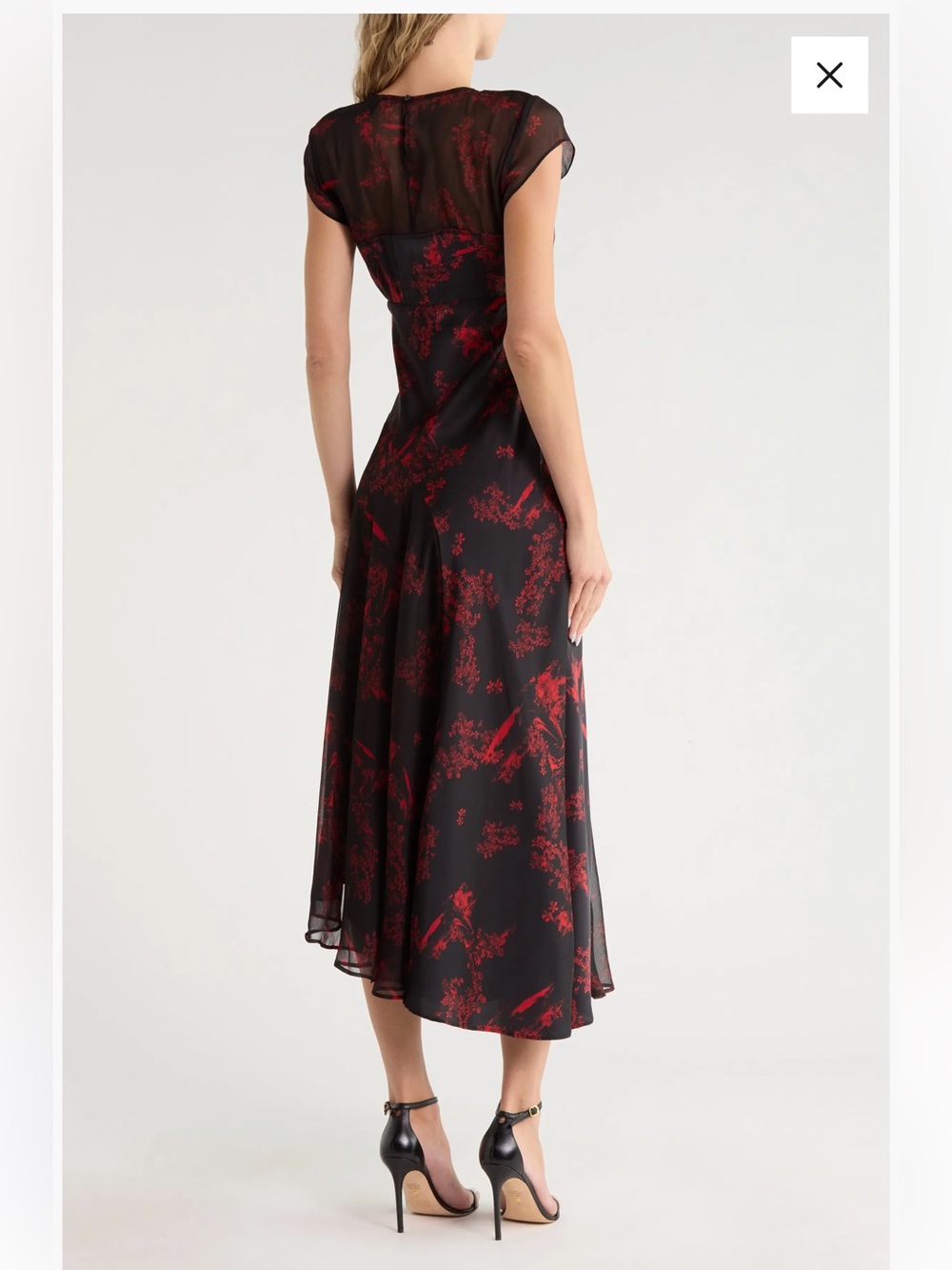 All Saints Black Dress with Maria Siren Red Floral Print and High-Low Hem - Picture 2 of 3